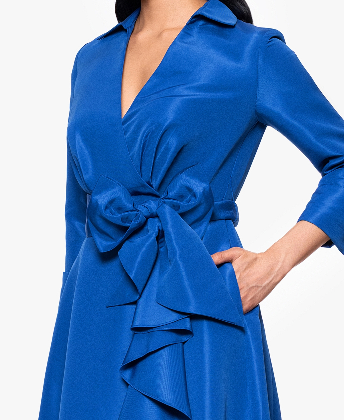 Betsy & Adam Plus Size Long-sleeve Tie-waist Long Dress In Blue