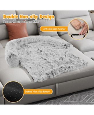 Gray Plush Calming Dog Couch Bed with Anti-Slip Bottom