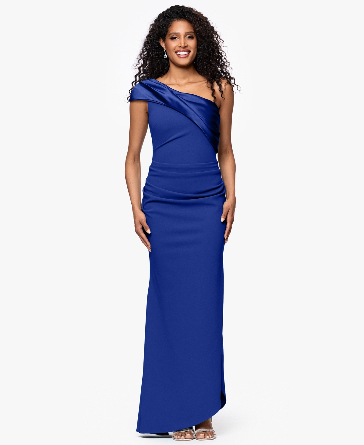 Women's One-Shoulder Asymmetrical-Hem Long Sheath Dress - Indigo