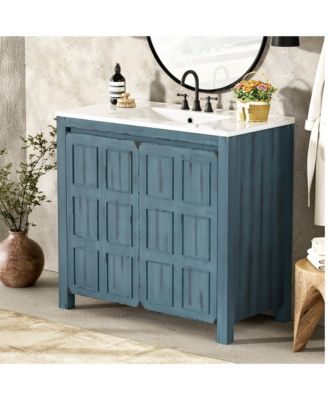 36" Bathroom Vanity Organizer with Ceramic Sink, Stylish & Functional Storage