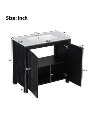 36" Bathroom Vanity Organizer with Ceramic Sink, Stylish & Functional Storage