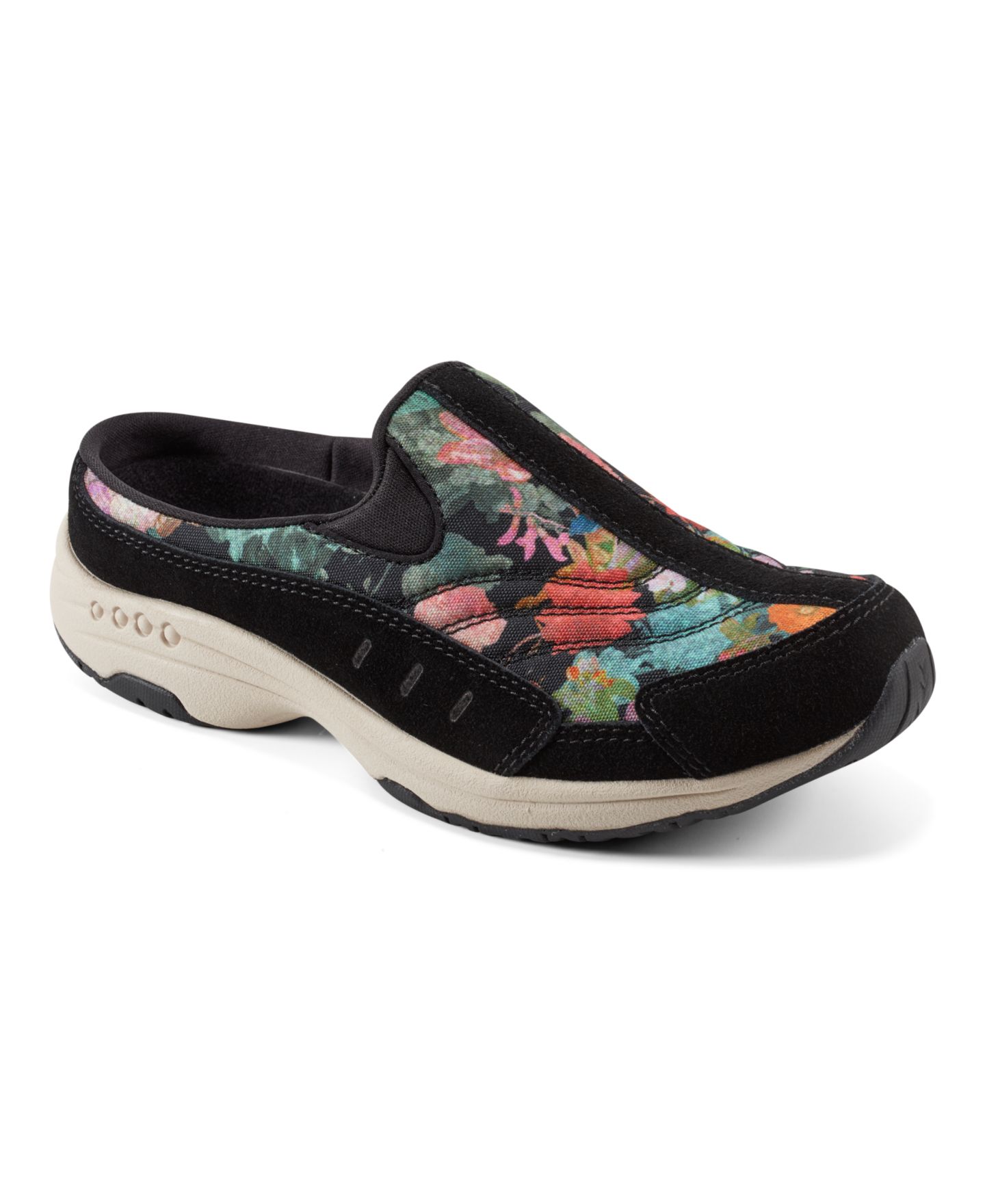 Женские кроссовки Easy Spirit Traveltime Slip-On Mule Walking, цвет: Чёрный с принтом — фото 1