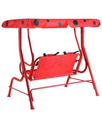 Kids Patio Porch Bench Swing w/ Safety Belt Canopy Outdoor Furniture