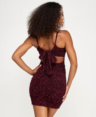 Juniors' Metallic-Knit Tie-Back Bodycon Dress