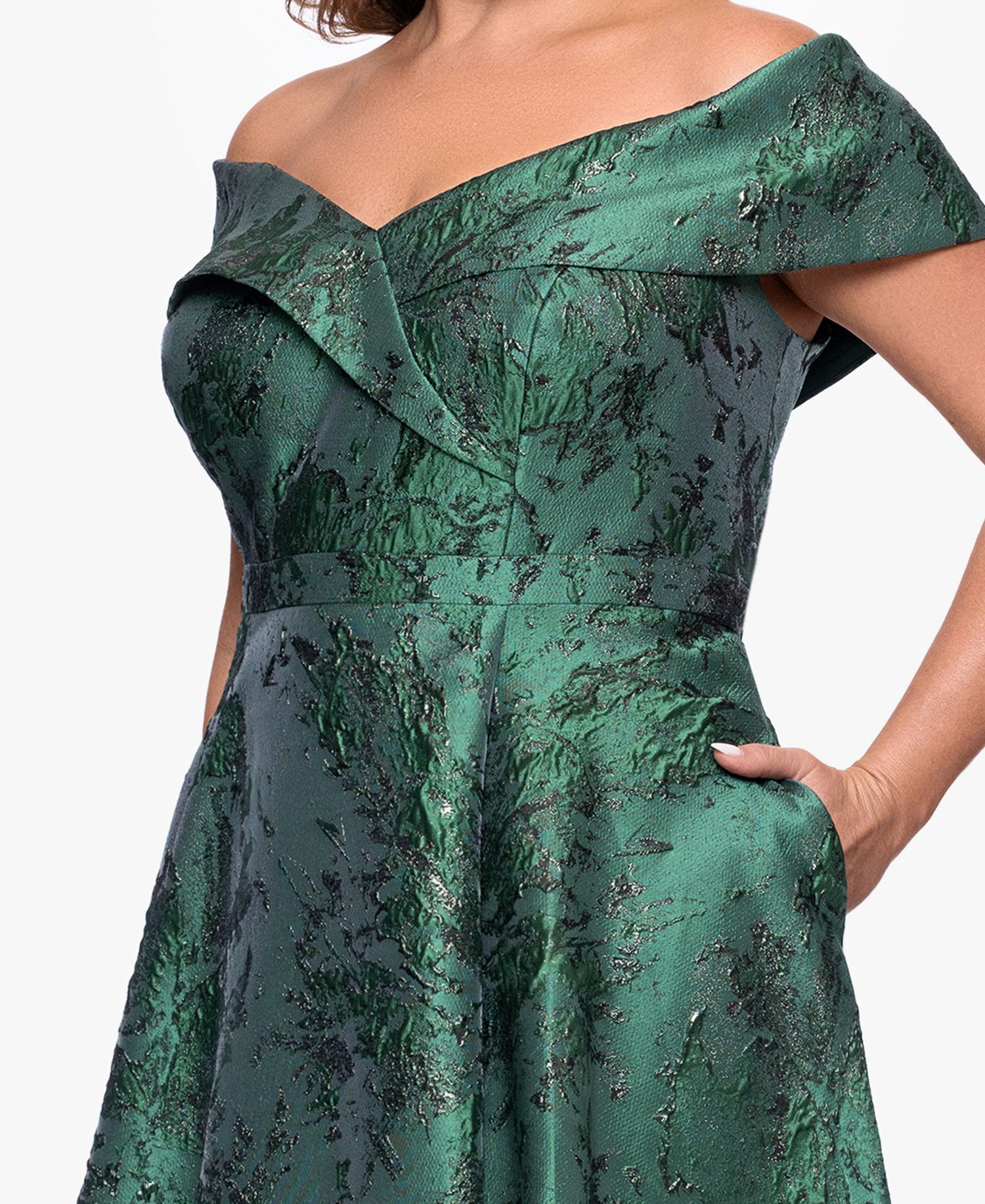 Petite Metallic Brocade Off-the-Shoulder Gown