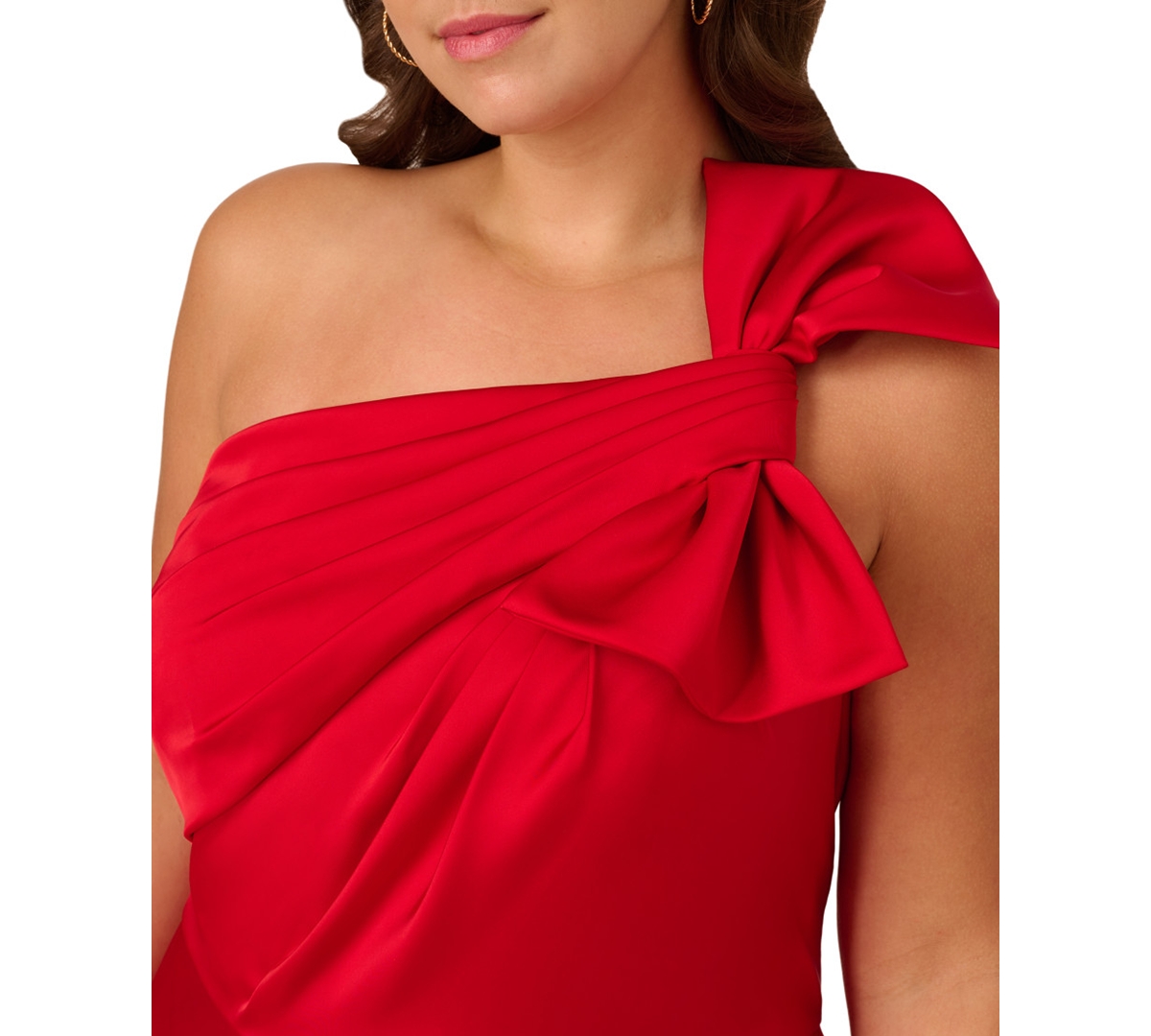Adrianna Plus Size One-shoulder Satin Minidress In Red