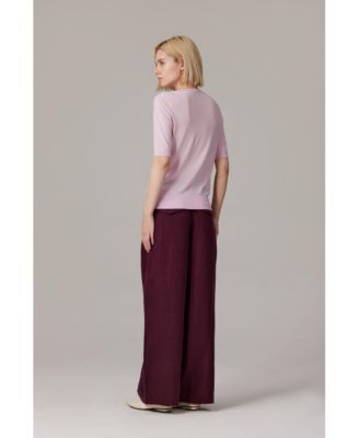 Women's Tissue Weight 75% Merino Wool 25% Silk Crew Neck Short Sleeve T Shirt Sweater | Ultra Soft Machine-Washable Sweaters