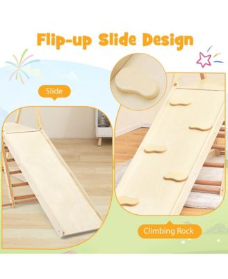 Kids 5-in-1 Indoor Playground w/ Slide Climbing Rock Adjustable Swing Wooden