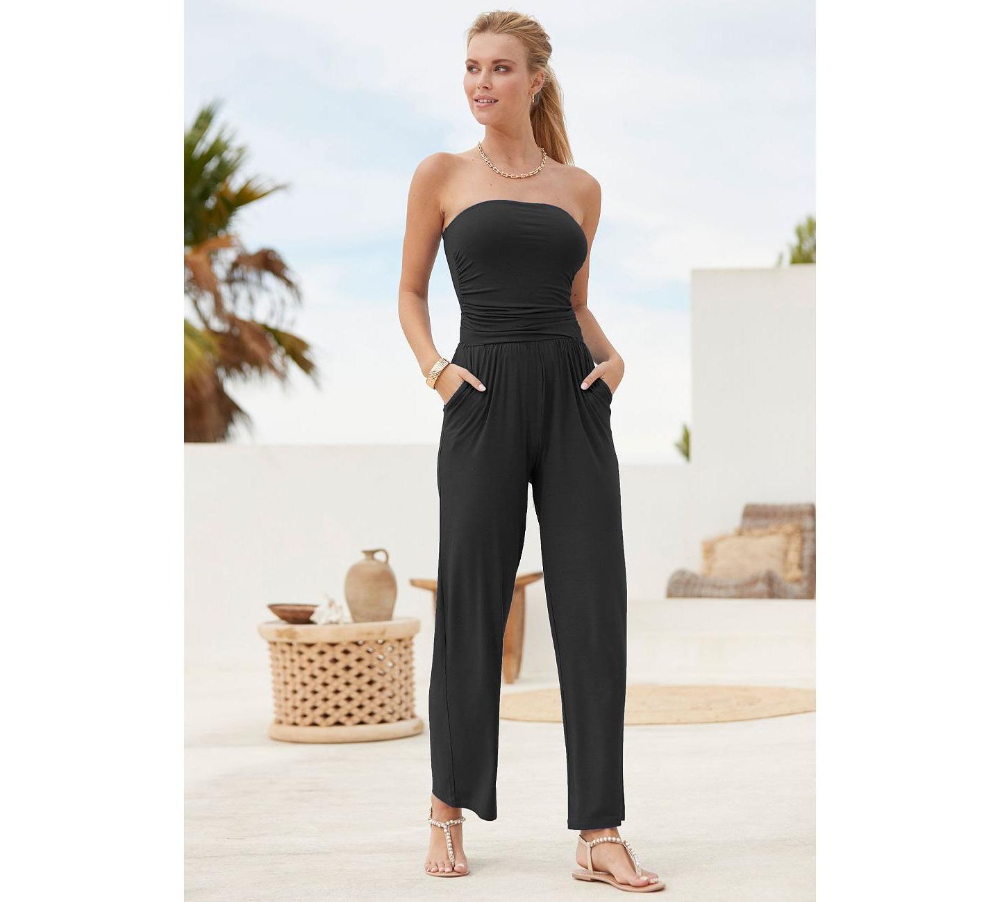 Женский комбинезон Lascana Strapless Jumpsuit, цвет: Чёрный — фото 2