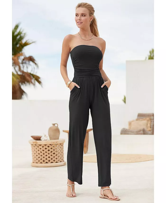 Women's Viscose Printed Strapless with Pockets Jumpsuit - thumbnail 2