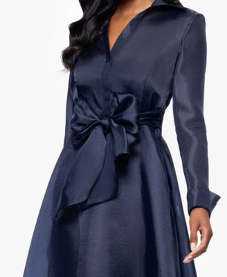 Petite Long-Sleeve Collared Organza Dress