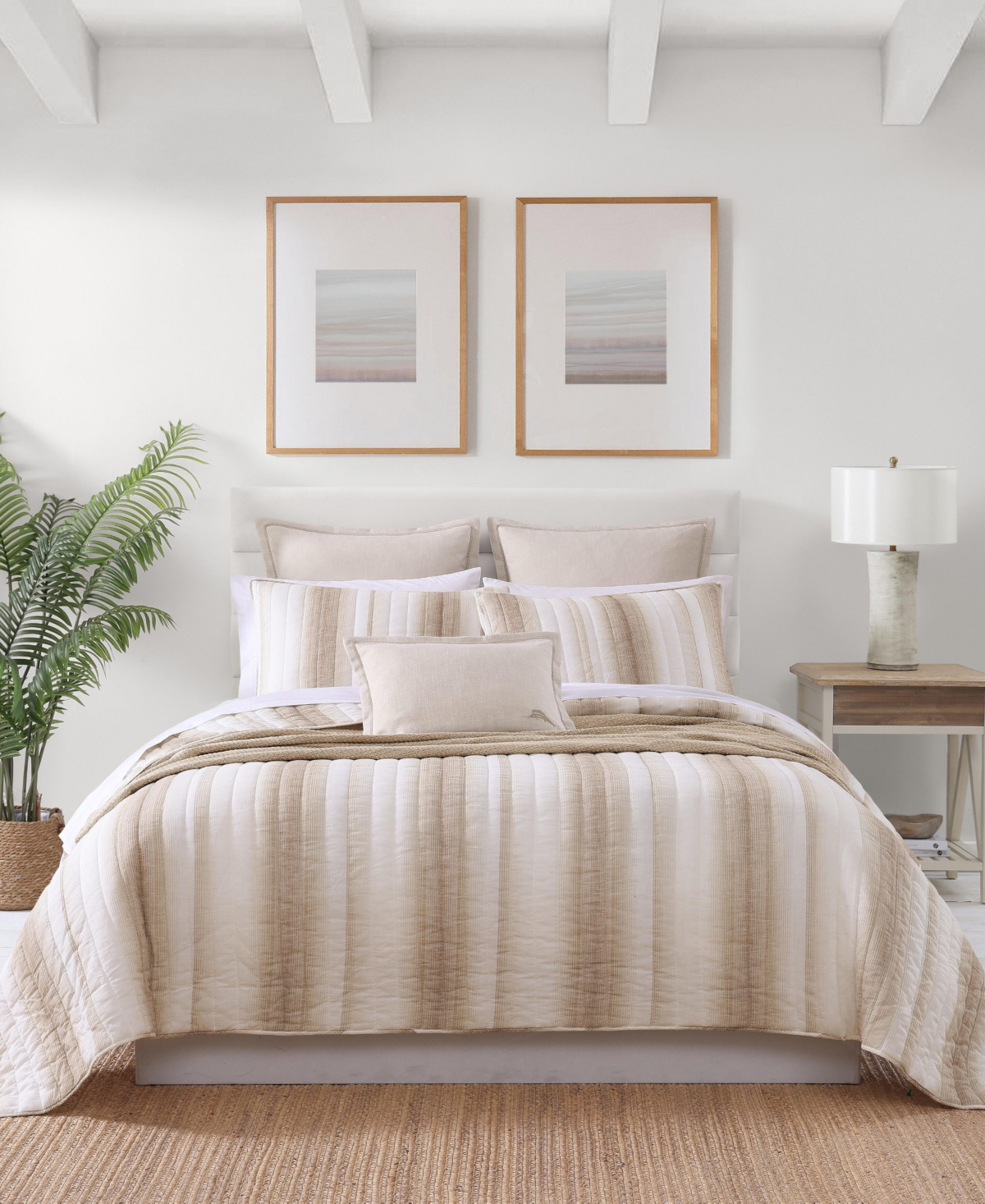 Tommy Bahama La Prisma Stripe Texture Cotton 3-pc. Quilt Set, Full/queen In Sand