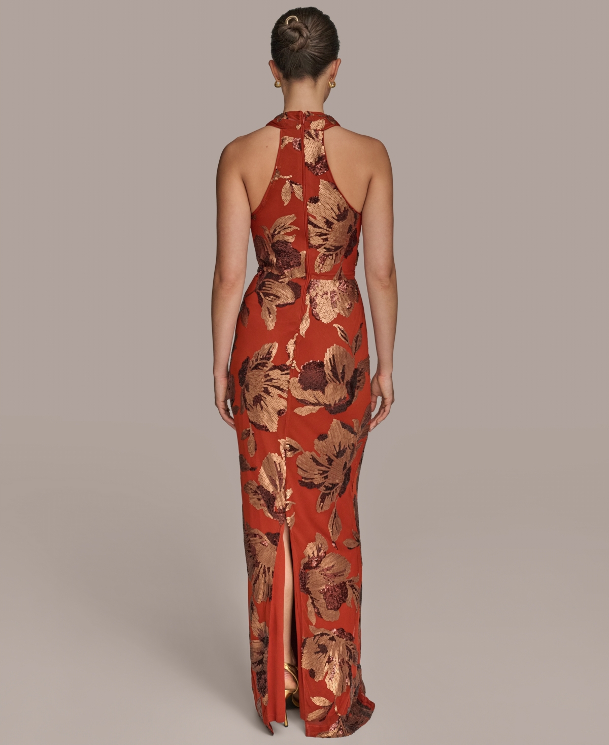 Donna Karan Women's Sequined Cowlneck Gown In Brown