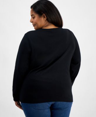 Plus Size Festive Tree Long-Sleeve T-Shirt, Macy's Exclusive