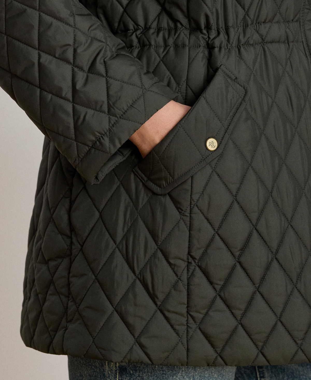 Ralph Lauren Plus Size Hooded Quilted Anorak Coat In Gray