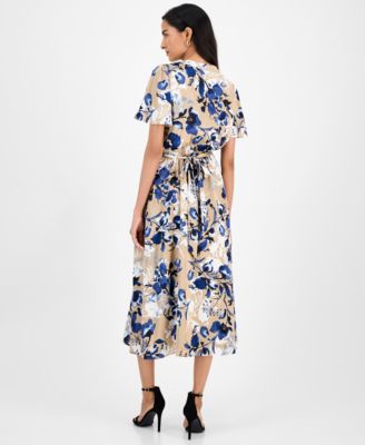 Floral-Print Tie-Waist Midi Dress, Regular & Petite