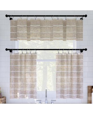 Twill Stripe Anti-Dust Linen Blend Sheer Cafe Curtain Pair