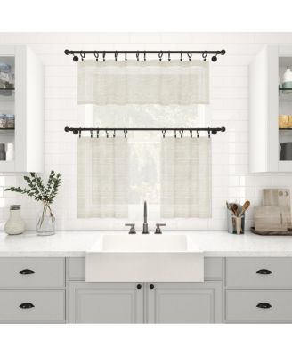 Textured Slub Stripe Anti-Dust Linen Blend Sheer Cafe Curtain Pair