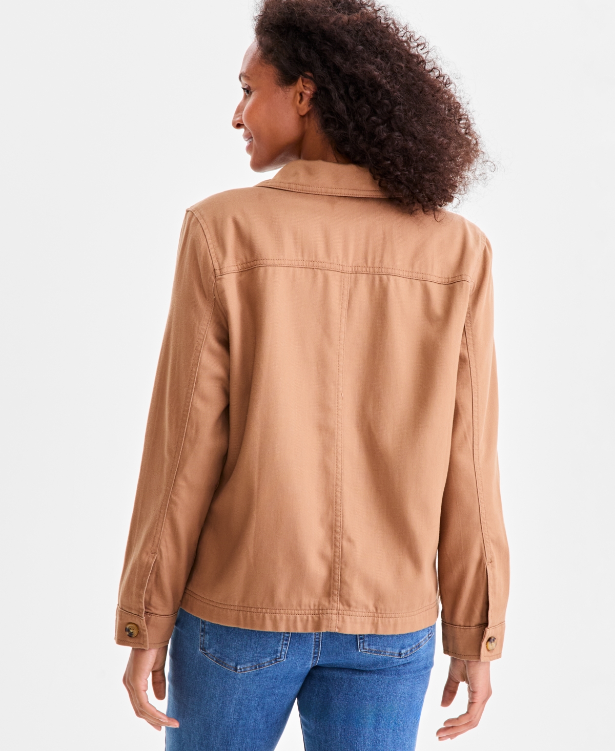 Style & Co Women's Button-front Long-sleeve Cargo Jacket, Macy's Exclusive In Brown