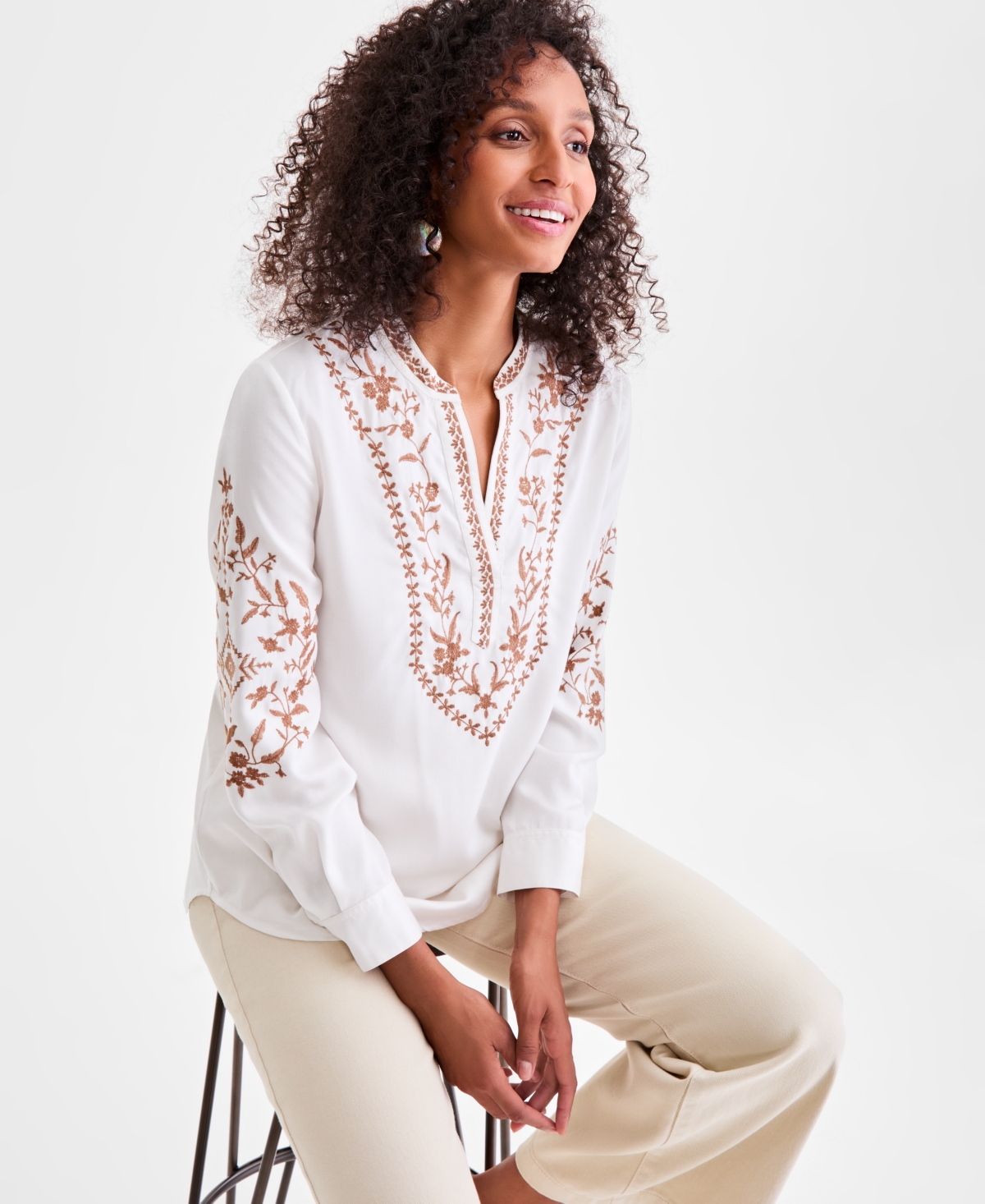 Style & Co Petite Isabella Embroidered Tunic Top, Macy's Exclusive In White