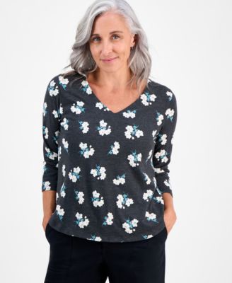 Style & Co - Petite V-Neck 3/4-Sleeve T-Shirt