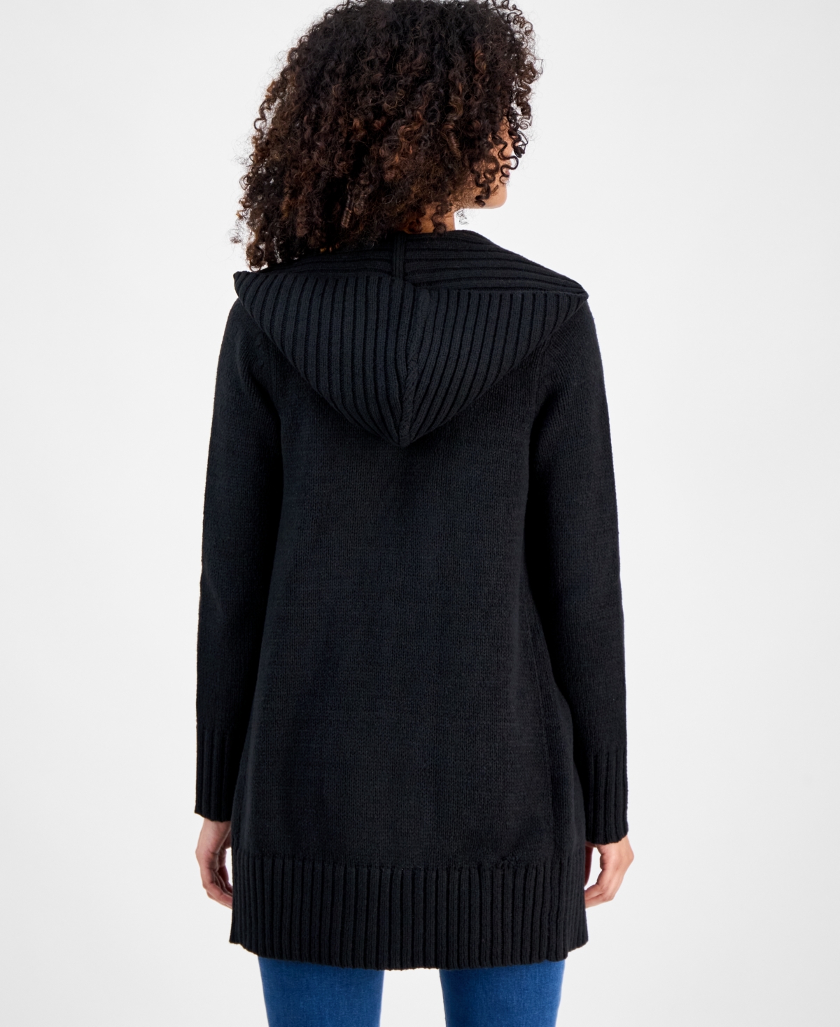 Style & Co Petite Hooded Open-front Long Cardigan, Macy's Exclusive In Black