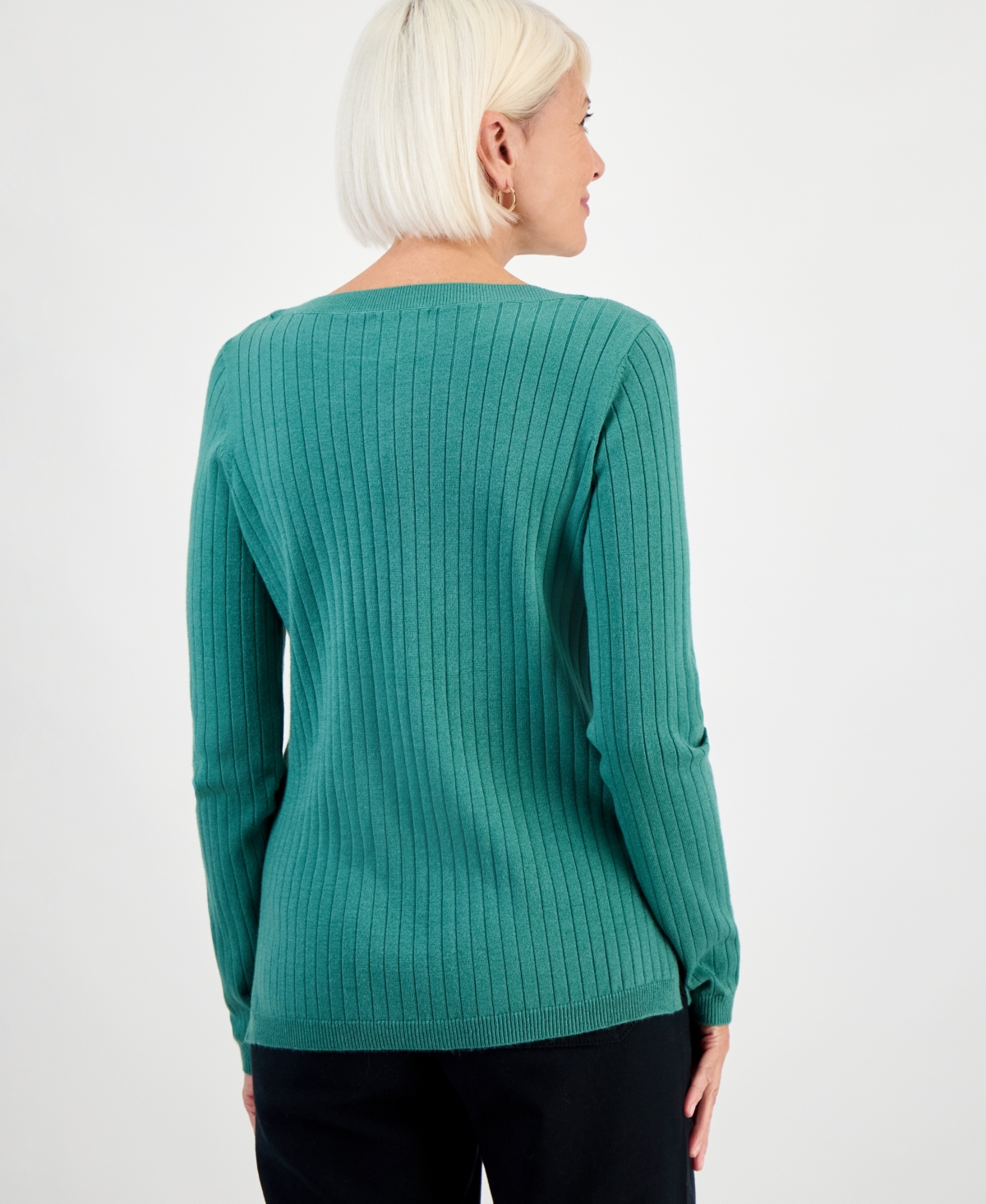 Style & Co Petite Boat-neck Sweater, Macy's Exclusive In Green