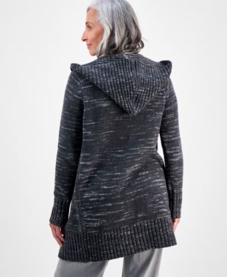 Petite Hooded Open-Front Long Cardigan