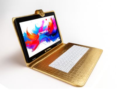 10.1" Octa Core 256GB Storage Android 15 Tablet with Golden Keyboard