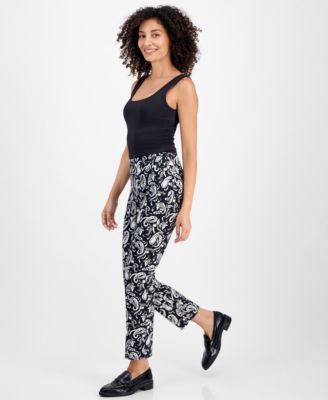 Petite Paisley Rivet-Waist Pull-On Pants, Macy's Exclusive