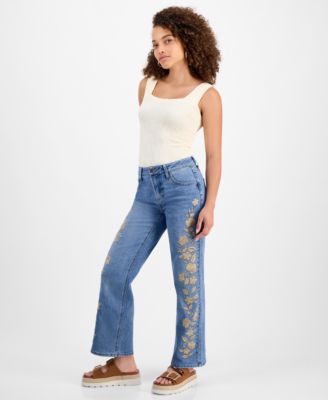 Petite High-Rise Embellished Straight Jeans