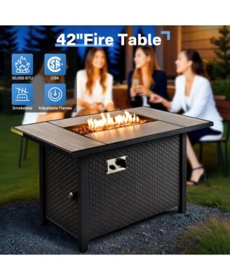 7 Piece Outdoor Patio Furniture with 42 inch Fire Pit,Swivel Rocking Chairs Coversation Set with Comfy Sectional Sofa,Wicker Ottoman