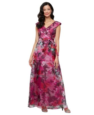 Alex Evenings - Women's Printed V-Neck Long A-Line Dress