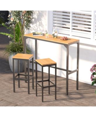 3 Pieces Bar Table Set with 2 Chairs with Metal Legs and Footrest