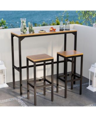 3 Pieces Bar Table Set with 2 Chairs with Metal Legs and Footrest