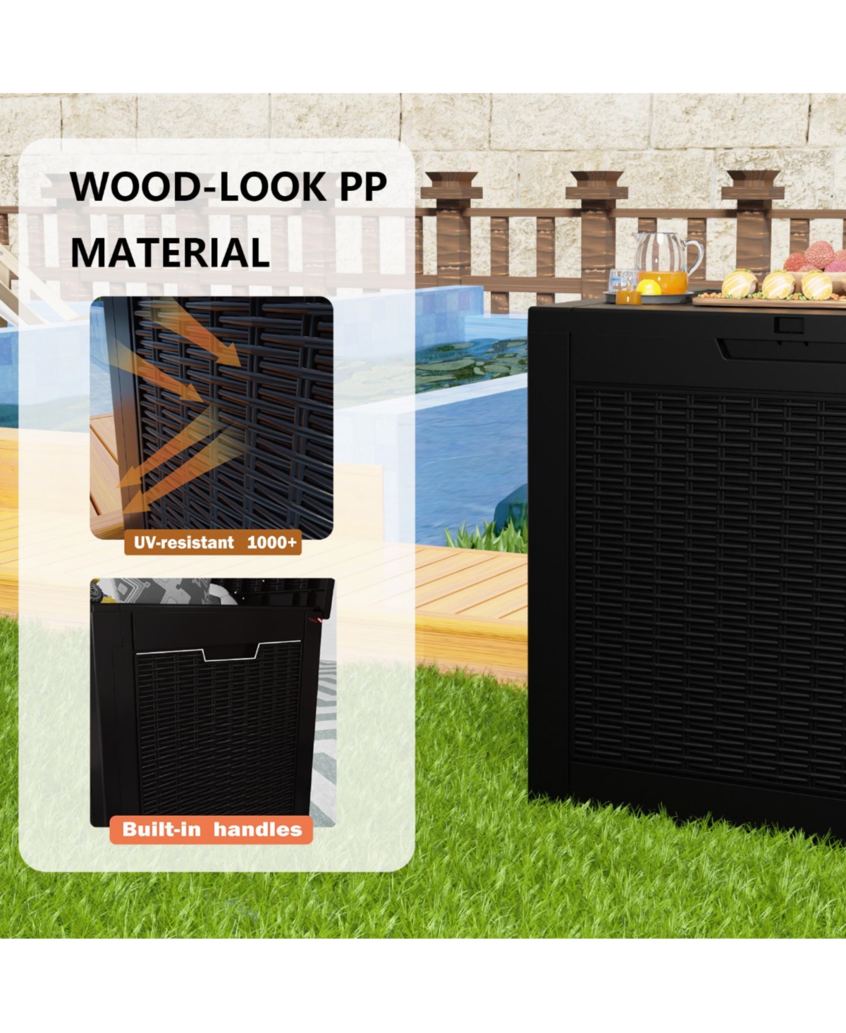 31 Gal Rattan Deck Boxes for Outdoor Storage with Side Handles