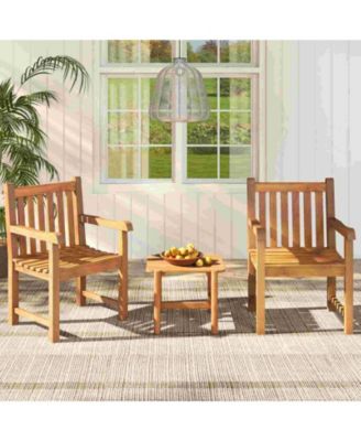 Teak Wood Patio Dining Chair Outdoor Armchair w/ Slatted Seat & Solid Legs