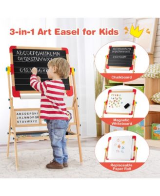 3-in-1 Wooden Art Easel for Kids with Drawing Paper Roll