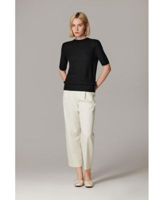 Women's Funnel Neck Short Sleeve Sweater | 75% Merino Wool 25% Silk Ultra Soft Fine-gauge Knit Top | Machine Washable