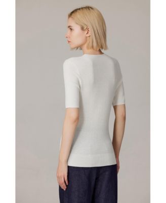Women's Funnel Neck Short Sleeve Sweater | 75% Merino Wool 25% Silk Ultra Soft Fine-gauge Knit Top | Machine Washable