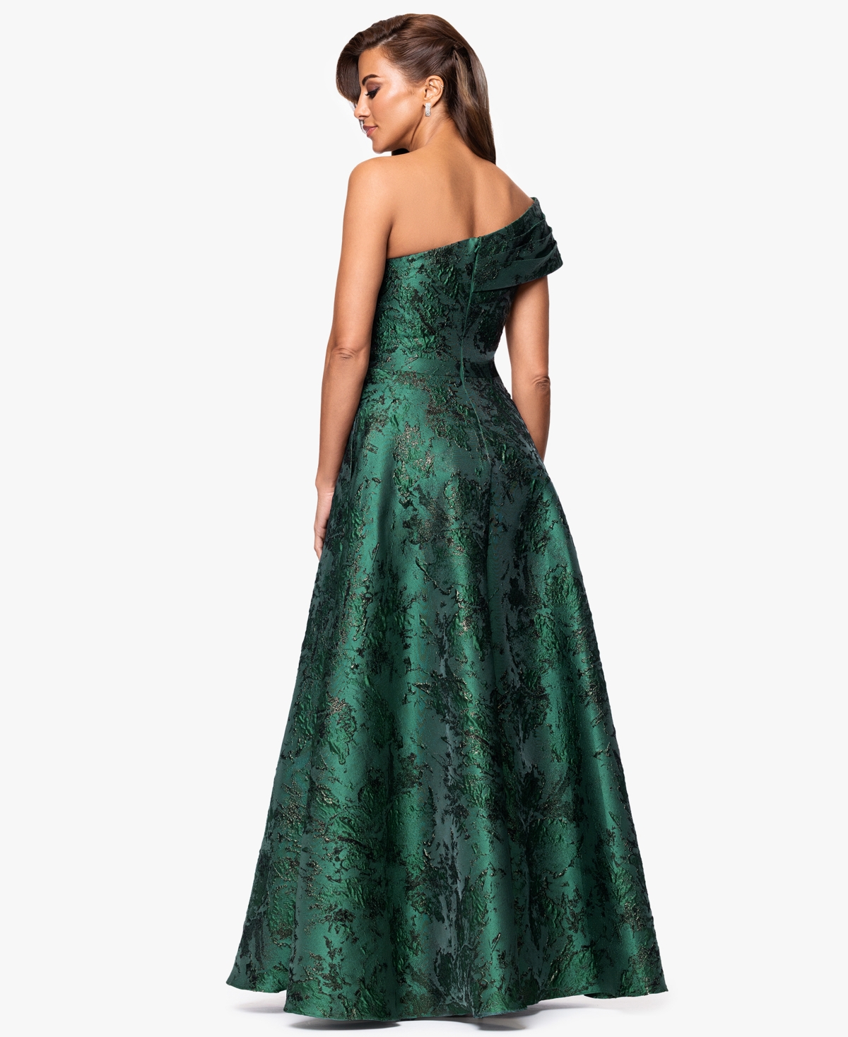 Xscape Women's Jacquard One-shoulder Ball Gown In Green