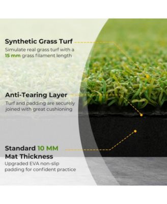 Artificial Turf Mat Includes 2 Rubber Tees and 2 Alignment Sticks for Indoor and Outdoor Golf Practice