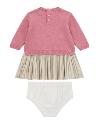 Baby Girls 2-Piece Long Sleeve Mixed Fabric Dress and Coordinating Bloomer Set