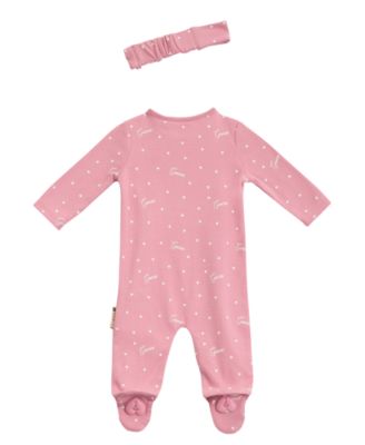 Baby Girls Long Sleeve Printed Footie Coverall and Headband Set
