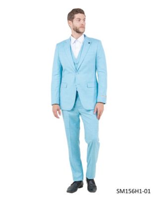 Men's Solid Textured 3-Piece Jacket With Solid Vest And Pants Suit Notch Lapel
