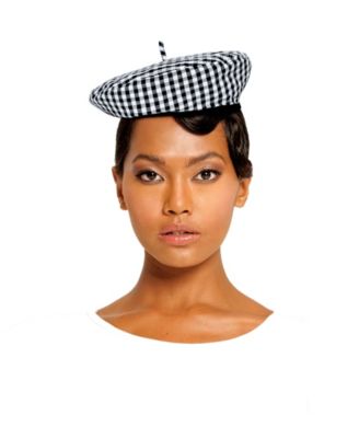 SIMONE Gingham Beret Hat In Black