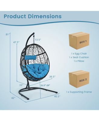Hanging Hammock Chair Egg Swing Chair w/ Blue Cushion Pillow Stand