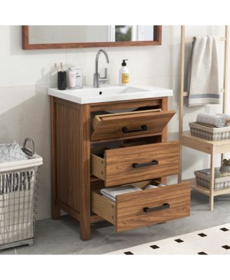 24" Freestanding Vanity with Ceramic Sink, Cabinet with 3 Drawers