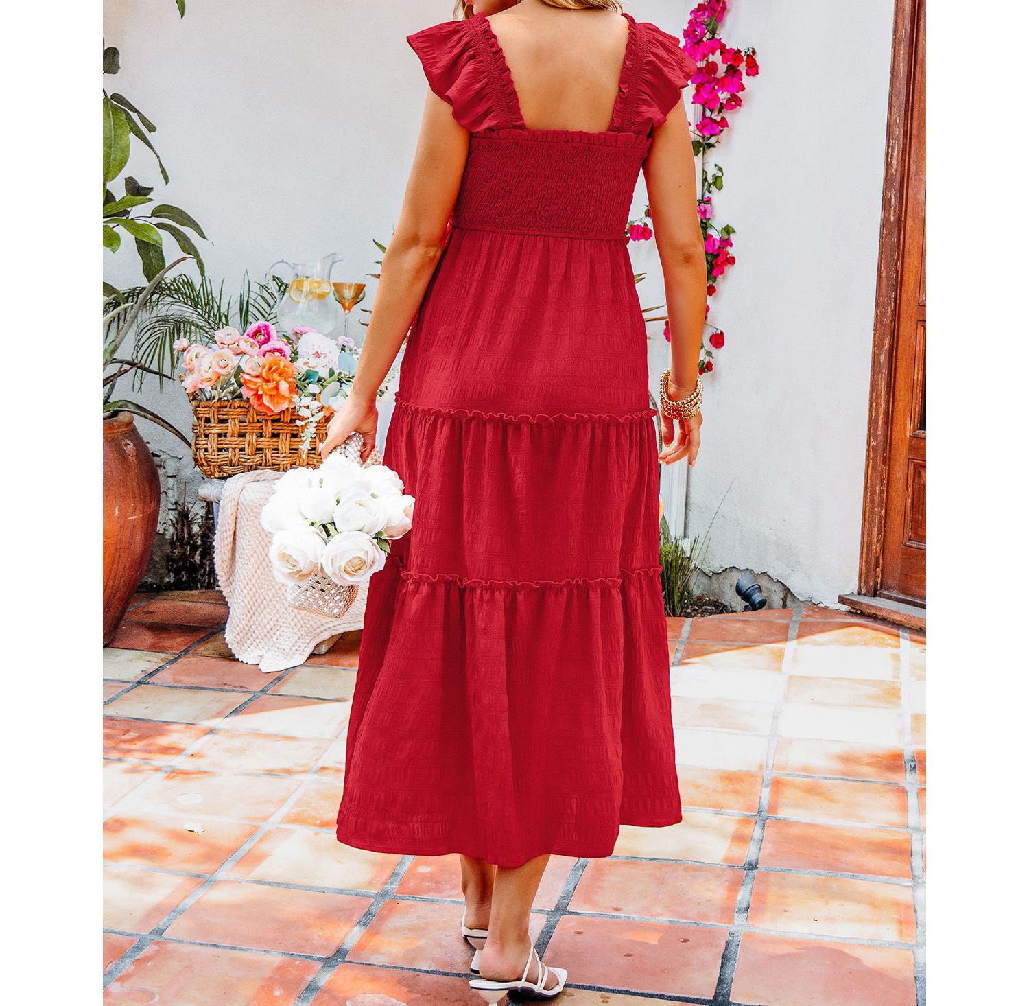 Women's Spiced Cherry Red Midi Beach Dress