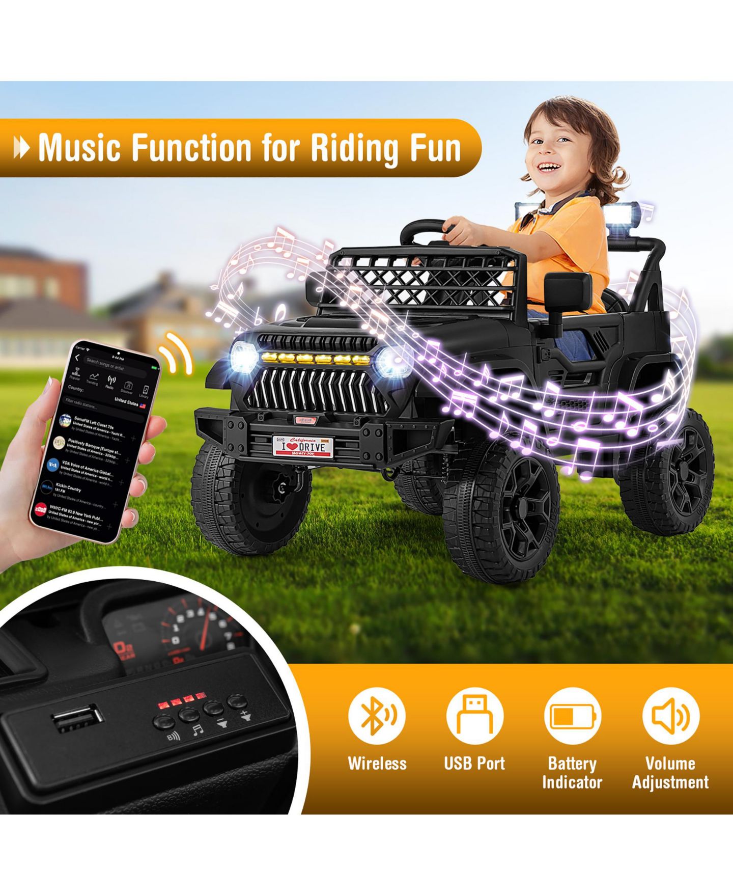 Детская игрушка Gymax 12V Battery-Powered Remote-Control Ride-On Truck, 66 lbs, Ages 3+, цвет: Чёрный — фото 9